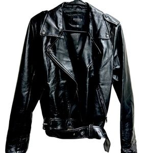 GUESS Women synthetic leather Jacket, black, size M